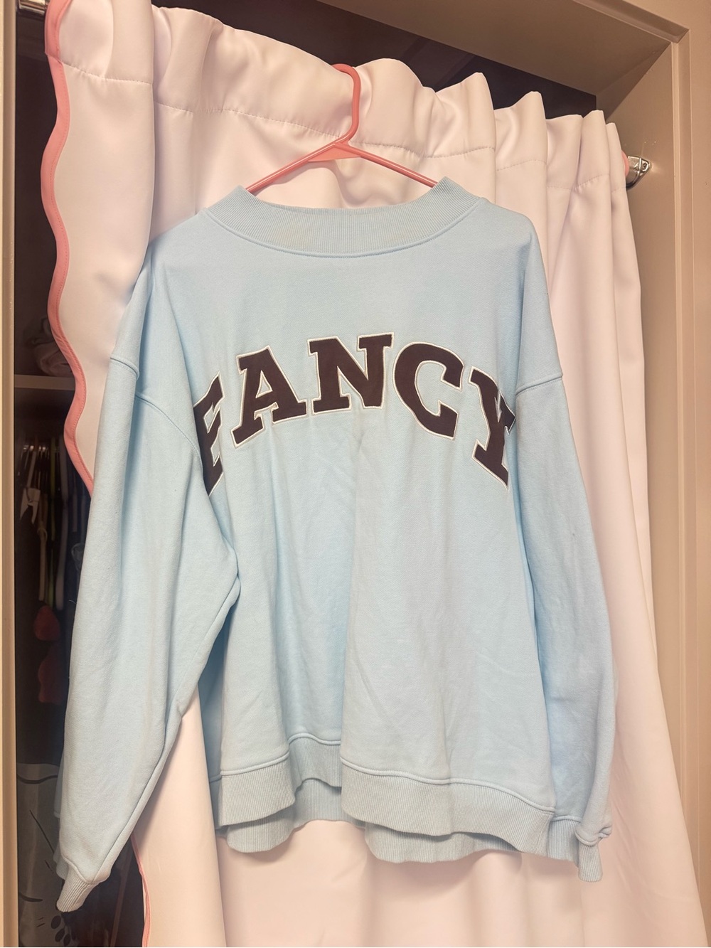 FANCY D BOUTIQUE Light Blue Mock neck With Brown Lettering
